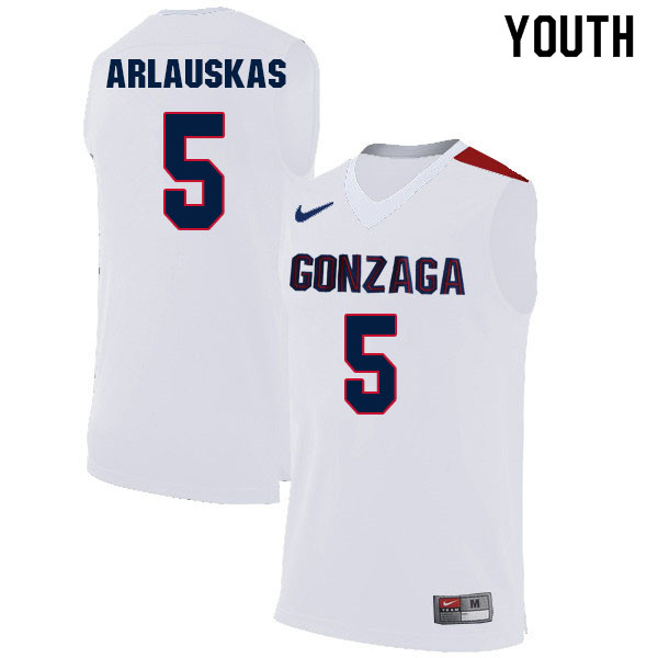 Youth #5 Martynas Arlauskas Gonzaga Bulldogs College Basketball Jerseys Sale-White
